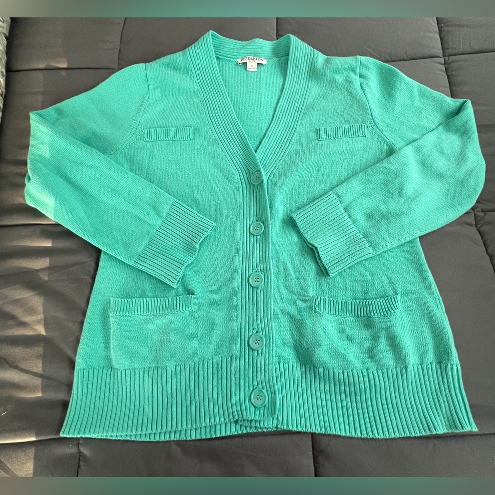 Vintage Pendleton Cardigan Sweater Turquoise Knit Size XLP Petite NEW